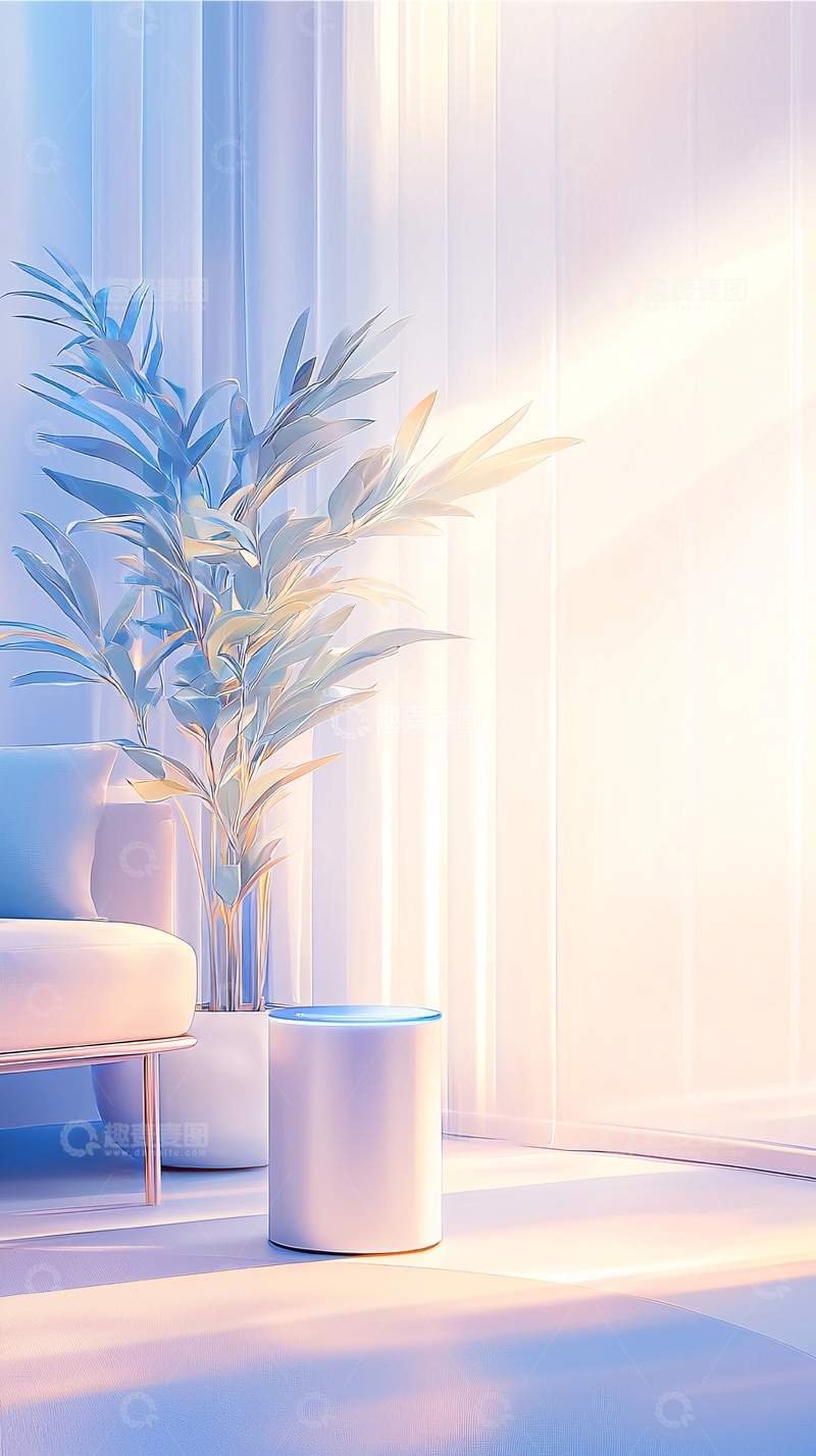 高清大图下载【趣麦麦图】现代简约室内植物光影场景