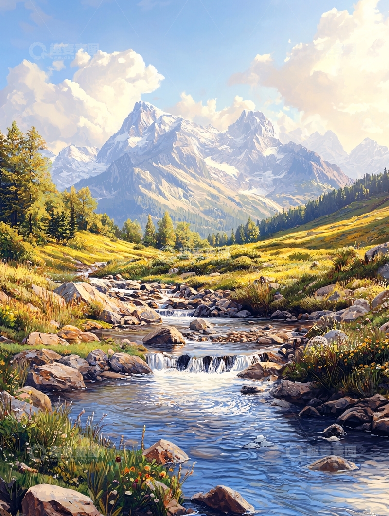 高清大图下载【趣麦麦图】雪山溪流自然风光