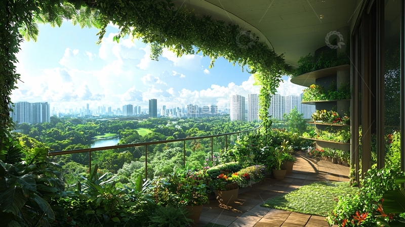 高清大图下载【趣麦麦图】城市绿洲阳台景观