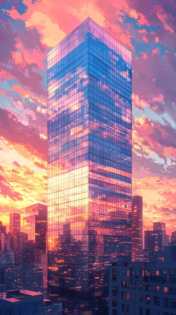 现代城市日落高楼建筑