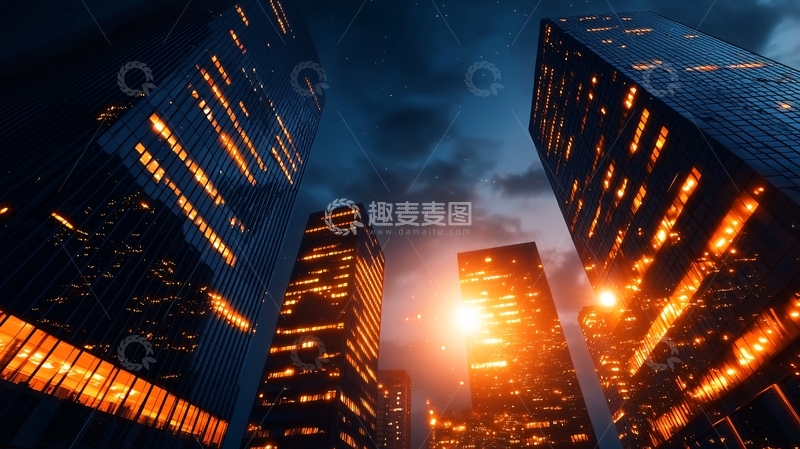 高清大图下载【趣麦麦图】夜幕下的摩天大楼群