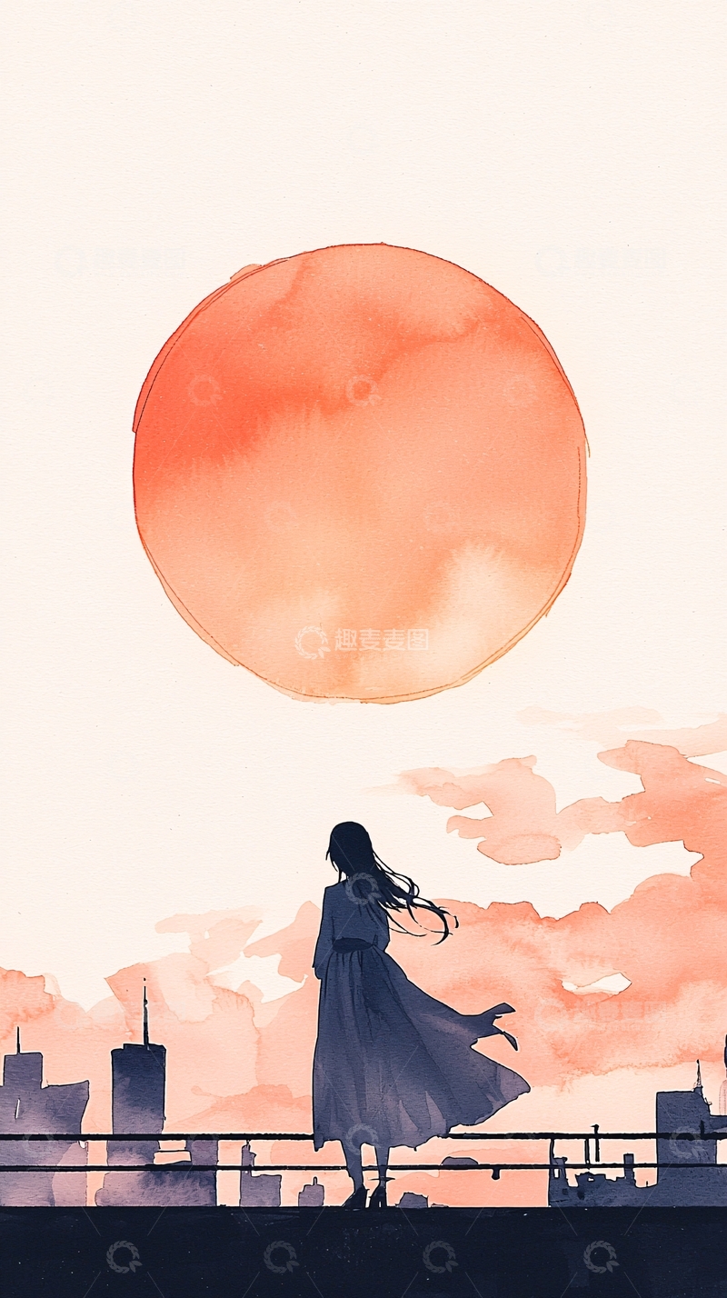 高清大图下载【趣麦麦图】夕阳下的孤独背影