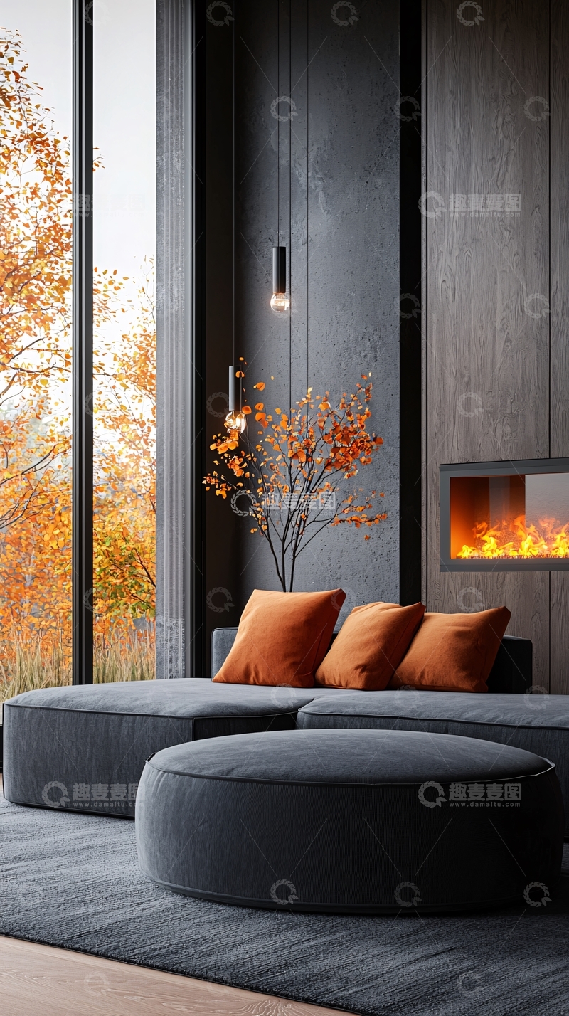 高清大图下载【趣麦麦图】现代客厅秋景装饰设计