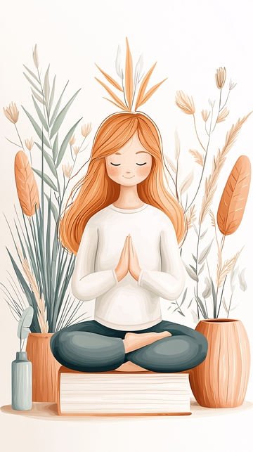 宁静冥想女孩插画