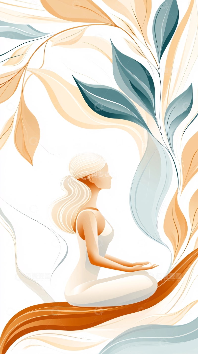 高清大图下载【趣麦麦图】瑜伽冥想女性插画背景