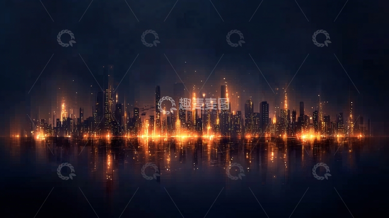 高清大图下载【趣麦麦图】未来都市夜景光影反射