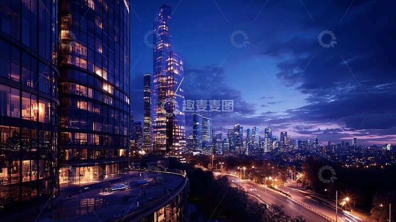 高清大图下载【趣麦麦图】夜幕下的摩天大楼城市景观