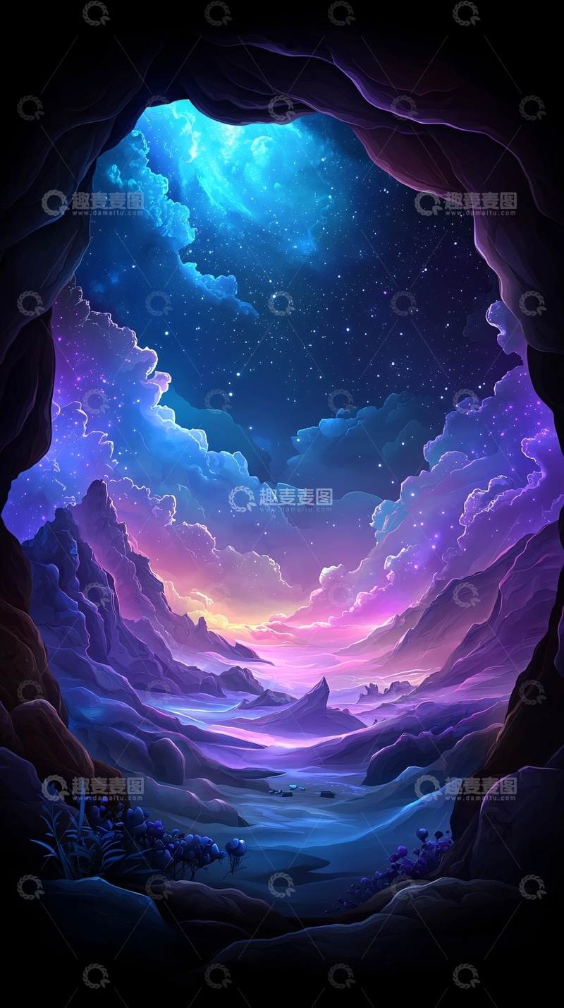 高清大图下载【趣麦麦图】梦幻洞穴星空风景