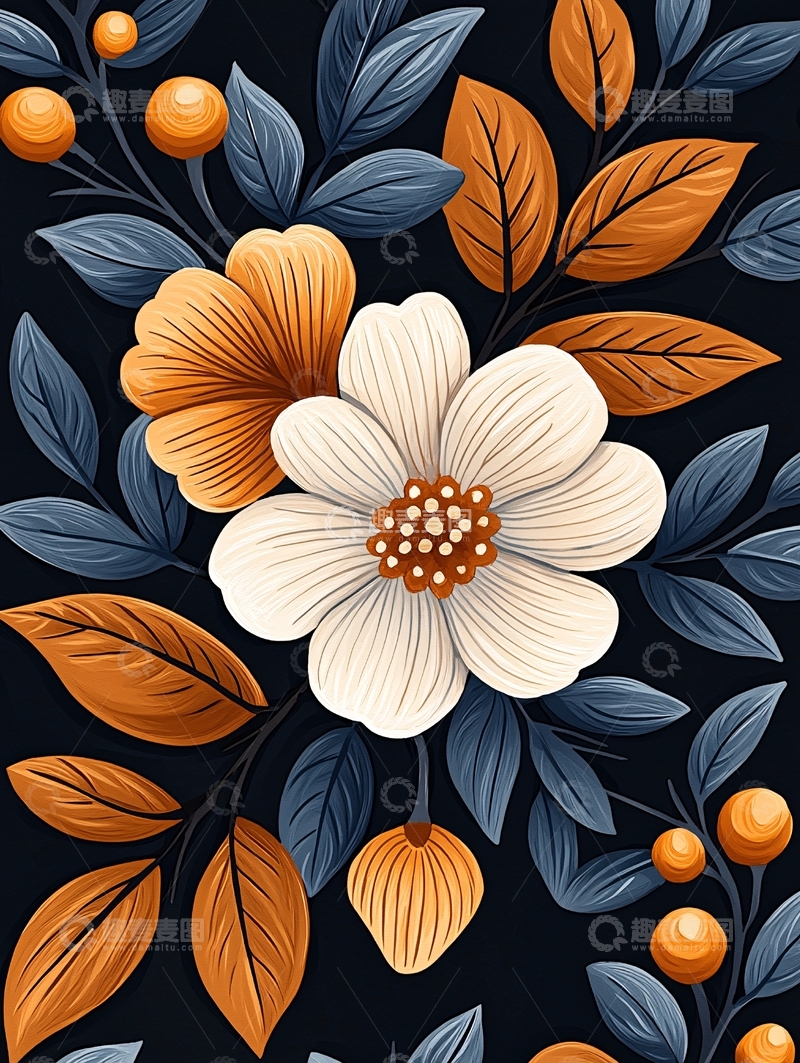 高清大图下载【趣麦麦图】秋日花卉与果实插画素材