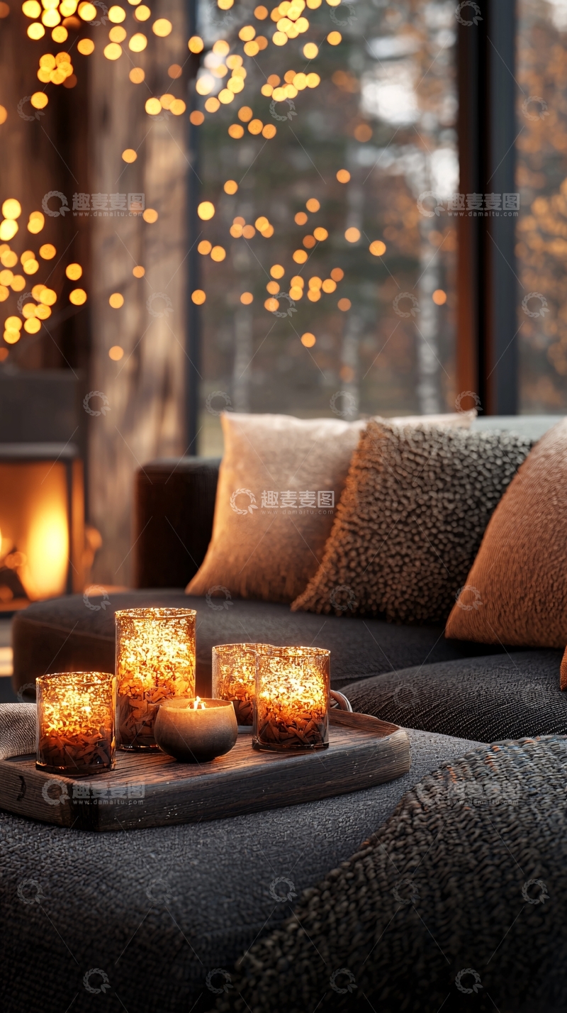 高清大图下载【趣麦麦图】温馨烛光客厅装饰场景