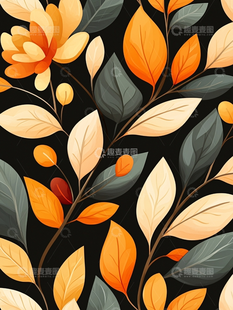高清大图下载【趣麦麦图】秋日色彩斑斓的树叶图案