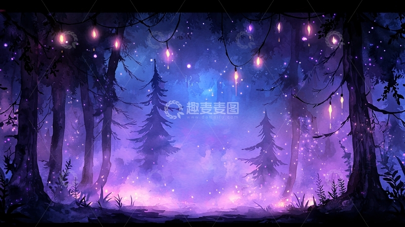 高清大图下载【趣麦麦图】梦幻森林夜景背景图