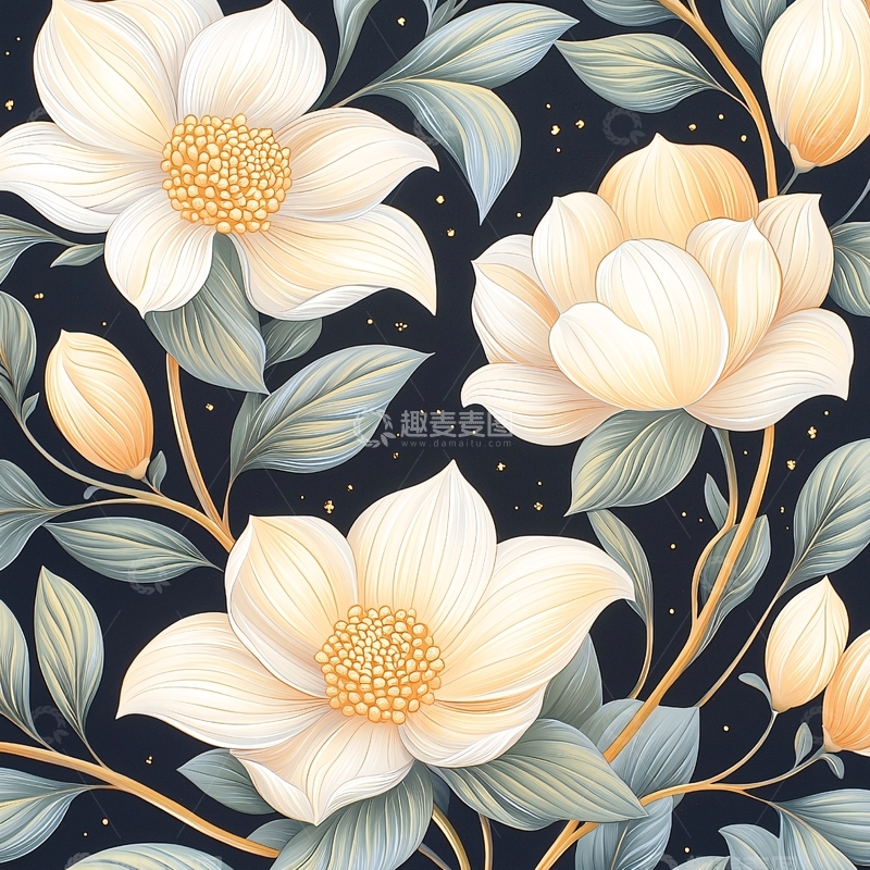 高清大图下载【趣麦麦图】夜色中的优雅花卉图案