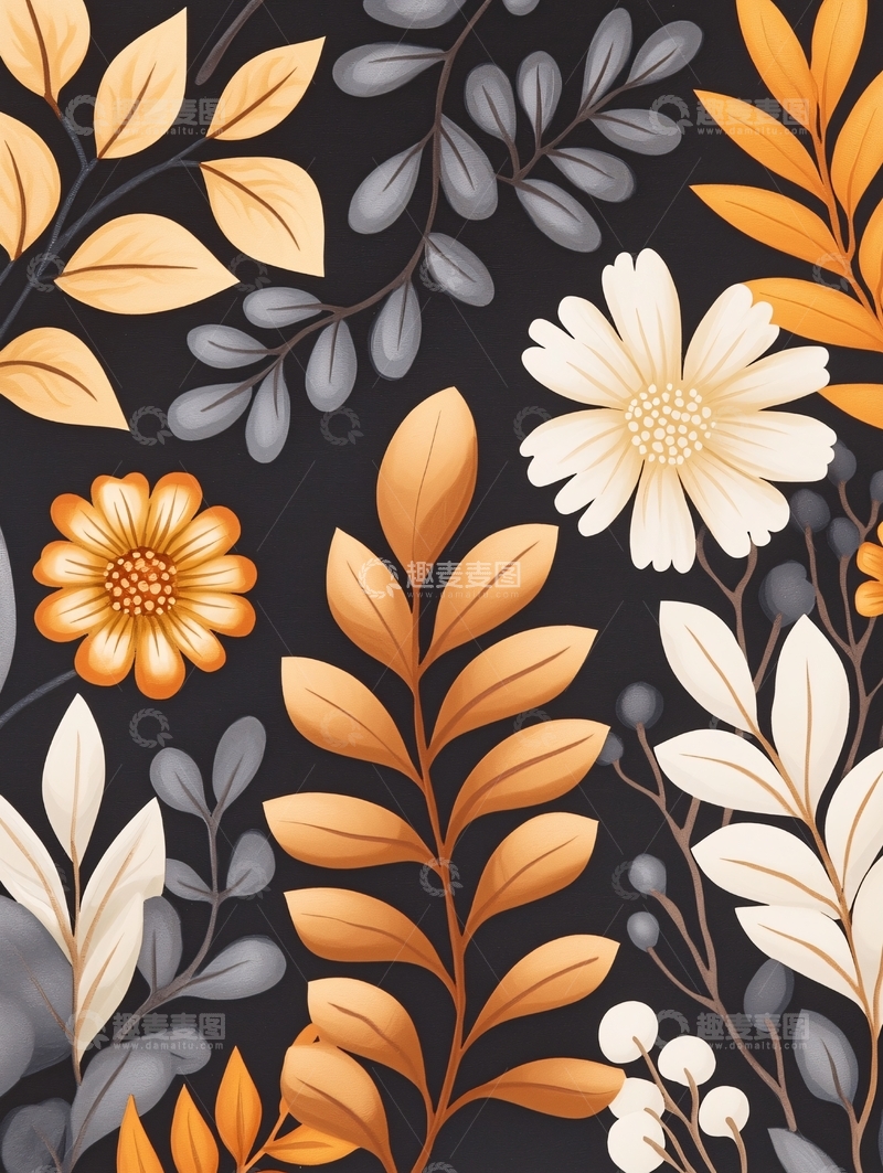 高清大图下载【趣麦麦图】秋日花卉图案背景素材