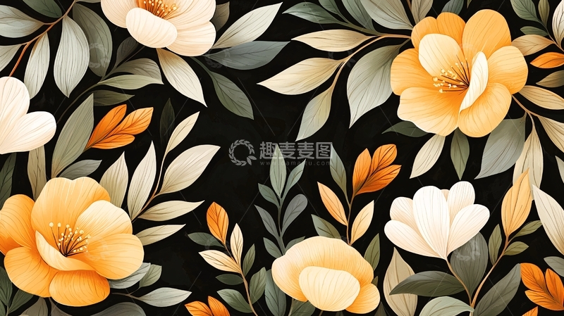 高清大图下载【趣麦麦图】秋日花卉图案背景素材