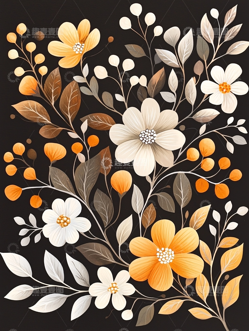 高清大图下载【趣麦麦图】秋日花卉插画背景图