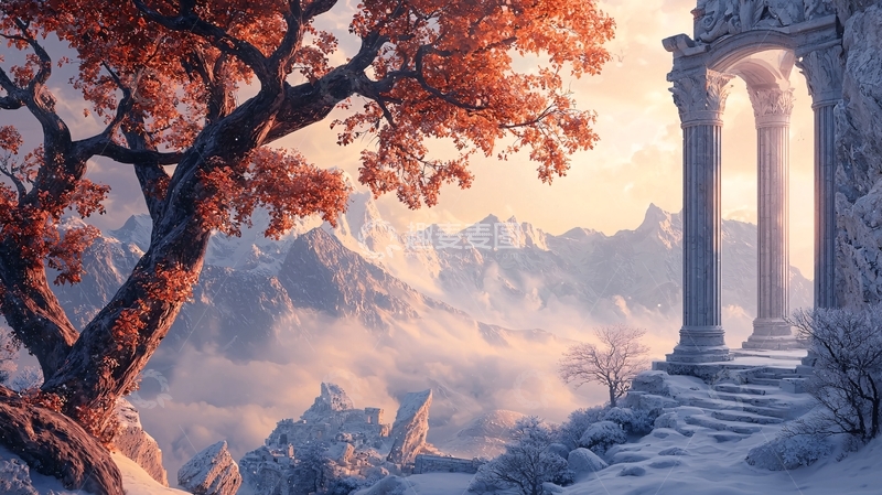 高清大图下载【趣麦麦图】雪景中的古罗马遗迹