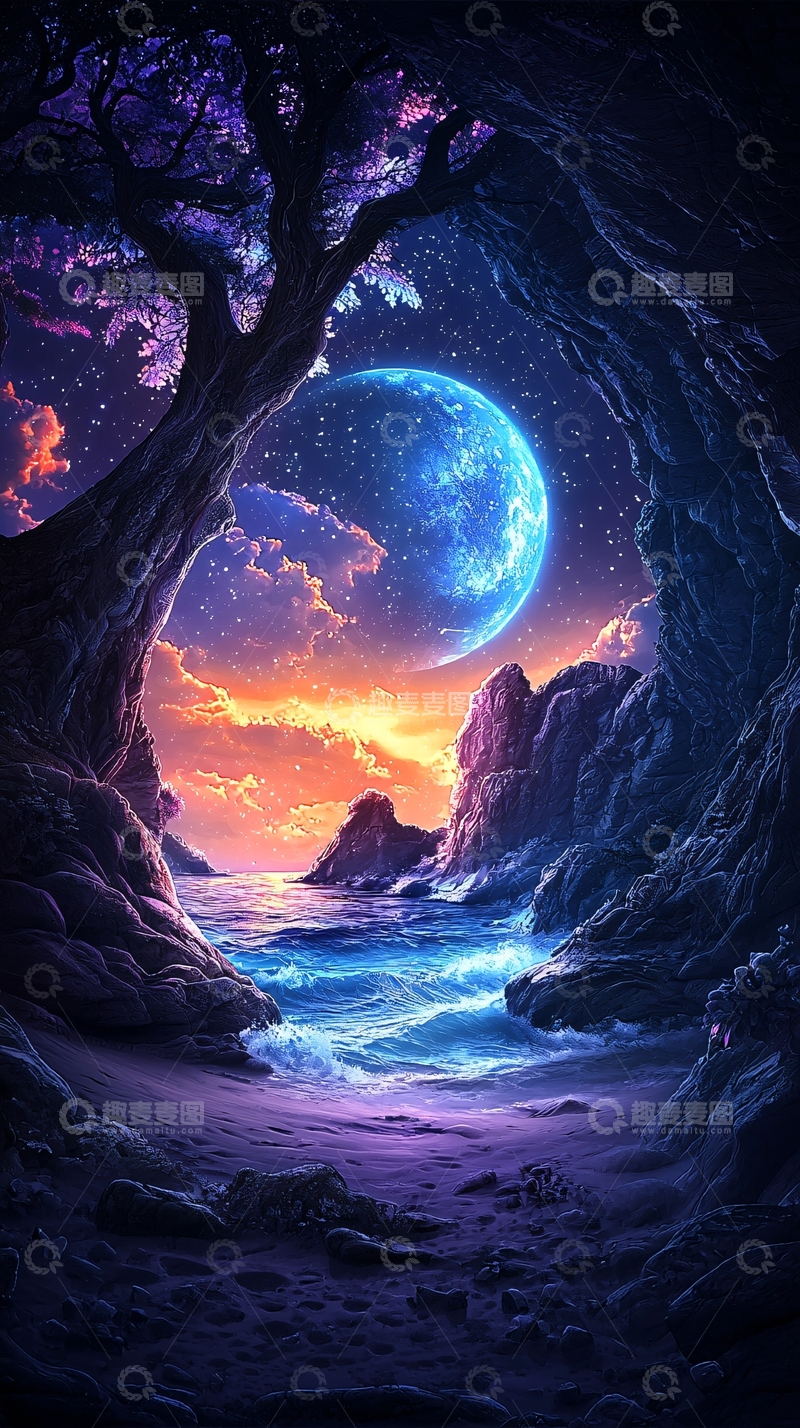 高清大图下载【趣麦麦图】梦幻海滩与神秘星球