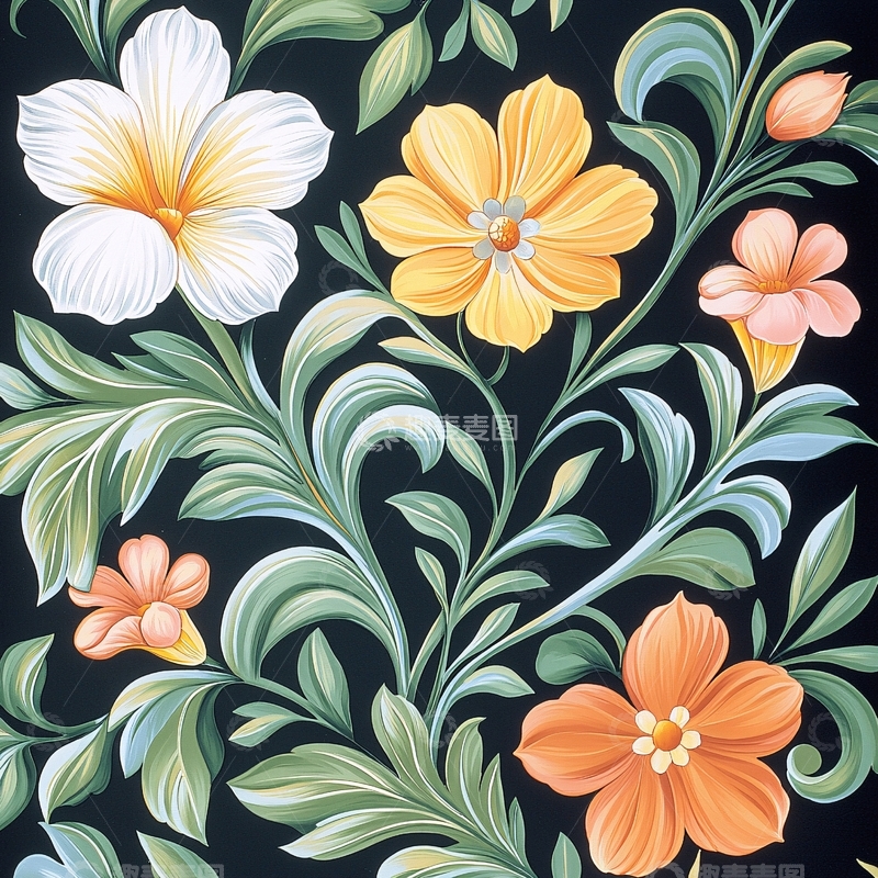 高清大图下载【趣麦麦图】花卉图案背景素材