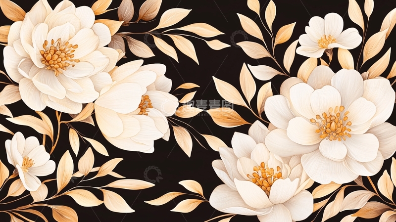 高清大图下载【趣麦麦图】金色花卉背景图案素材