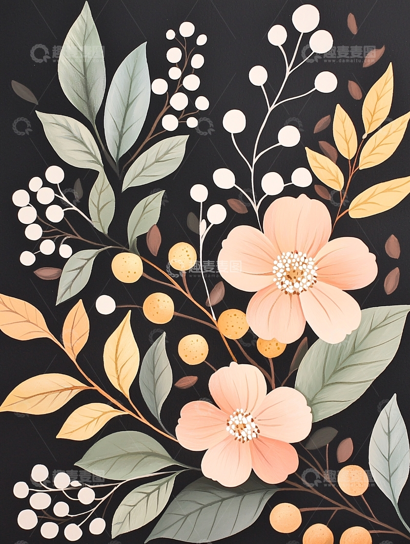 高清大图下载【趣麦麦图】秋日花卉插画素材