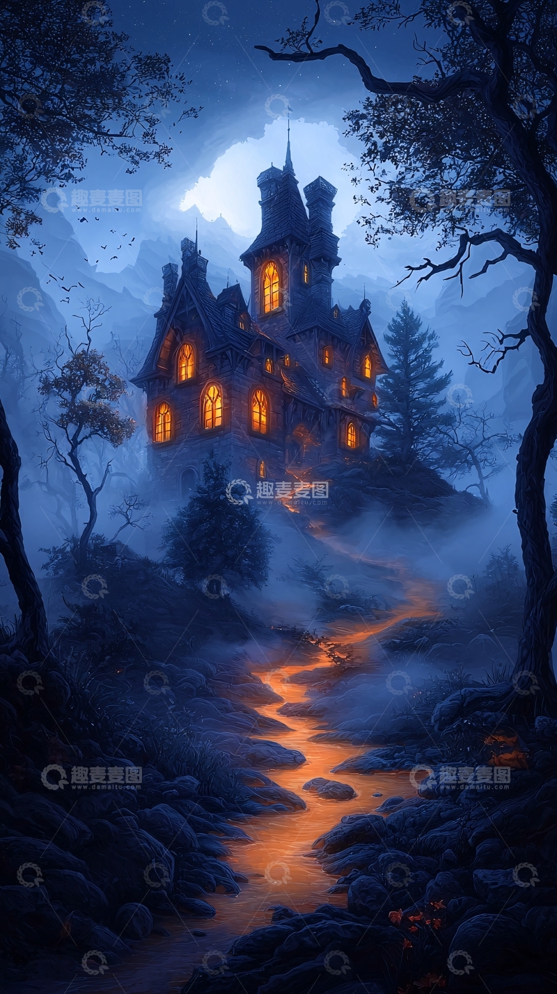 高清大图下载【趣麦麦图】夜色中的神秘古堡