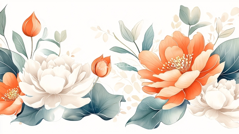 高清大图下载【趣麦麦图】橙白花卉手绘插画素材