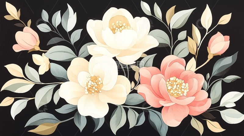 高清大图下载【趣麦麦图】优雅花卉插画背景素材