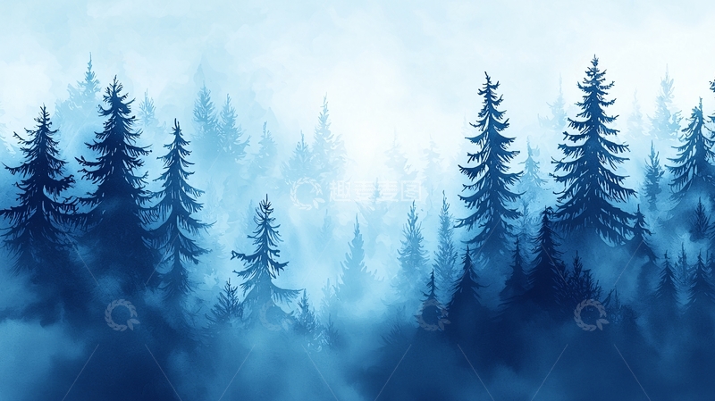 高清大图下载【趣麦麦图】雾中松林剪影
