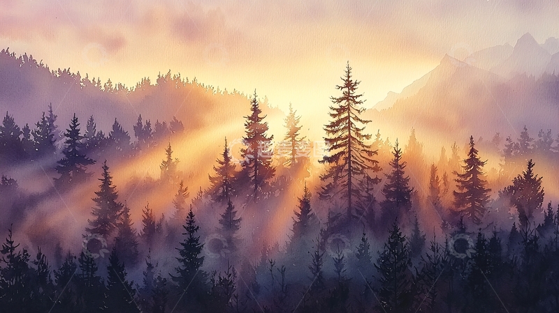 高清大图下载【趣麦麦图】晨雾中的森林