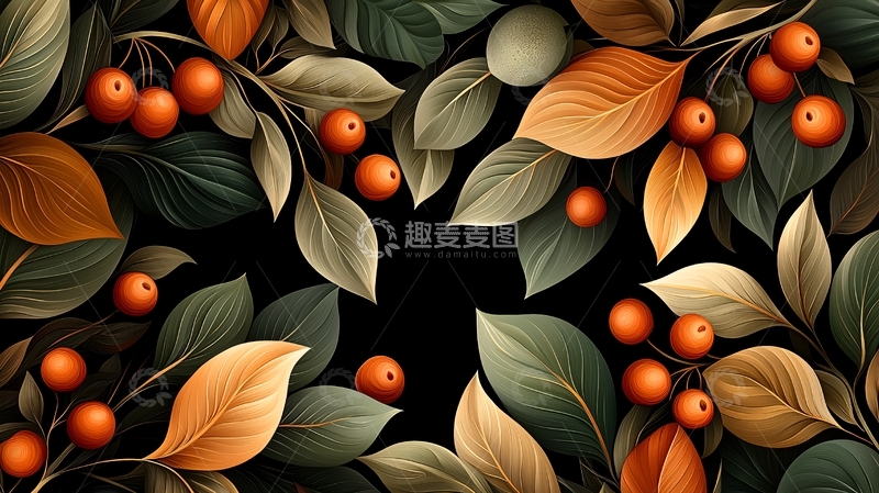 高清大图下载【趣麦麦图】秋日果实与叶子装饰图案
