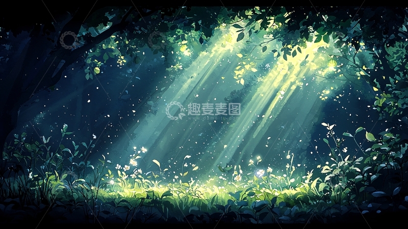 高清大图下载【趣麦麦图】森林中的阳光穿透树叶