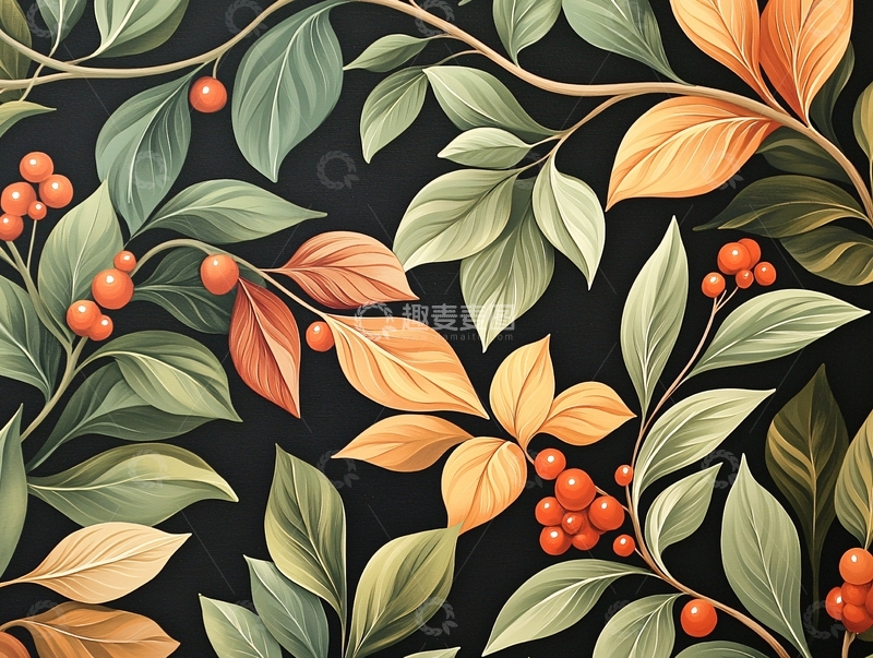 高清大图下载【趣麦麦图】秋日果实与叶子装饰图案