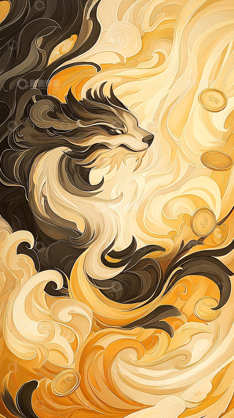 高清大图下载【趣麦麦图】金色狐狸与金币的艺术插画