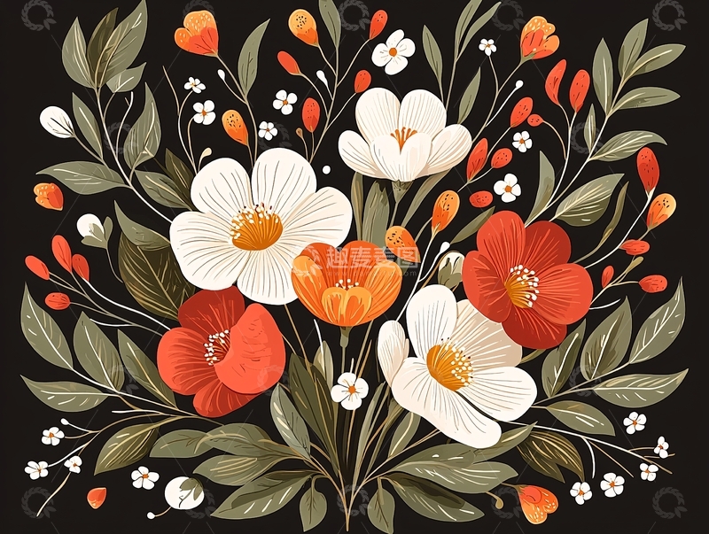 高清大图下载【趣麦麦图】秋日花卉插画素材