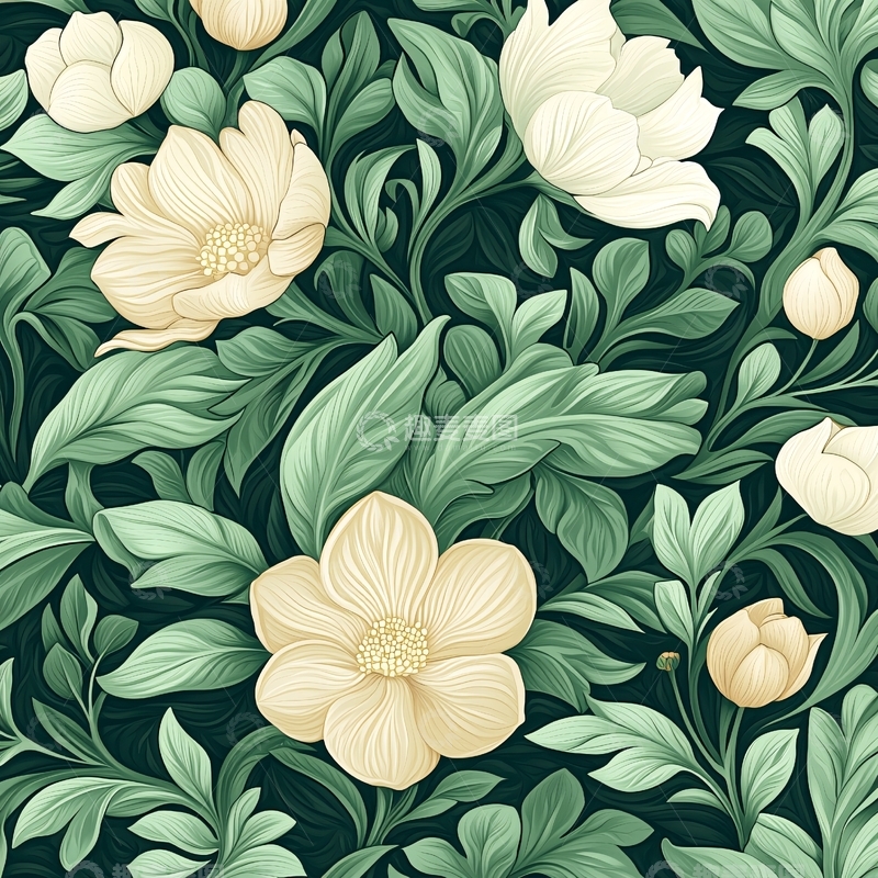 高清大图下载【趣麦麦图】绿色花卉背景图案素材