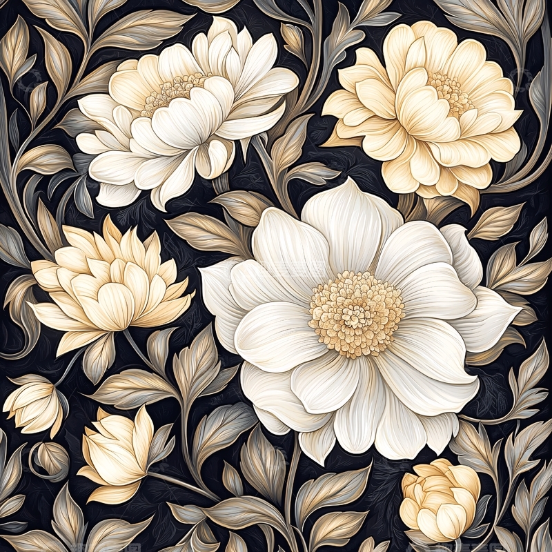 高清大图下载【趣麦麦图】金色花卉图案背景素材