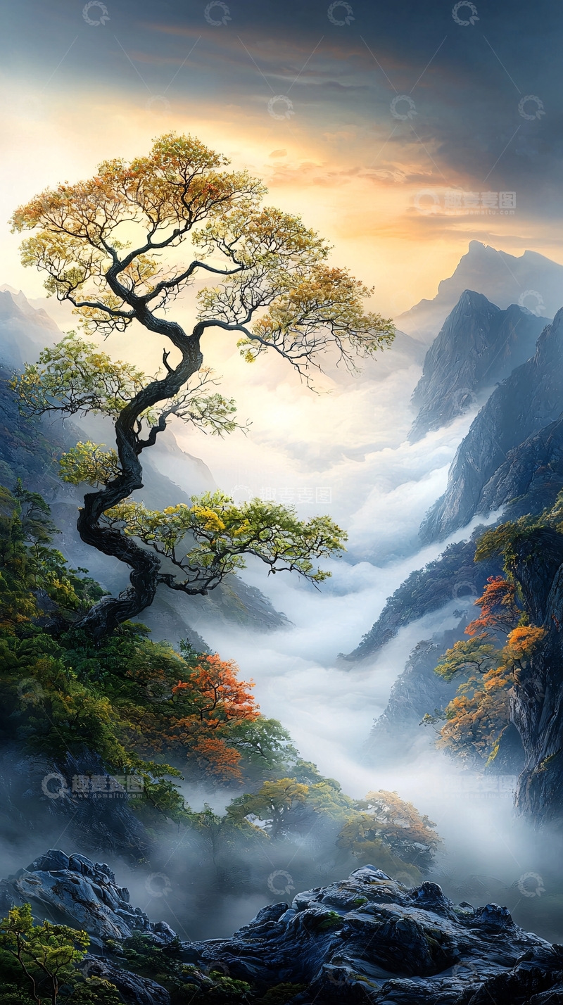 高清大图下载【趣麦麦图】秋日山间云雾缭绕