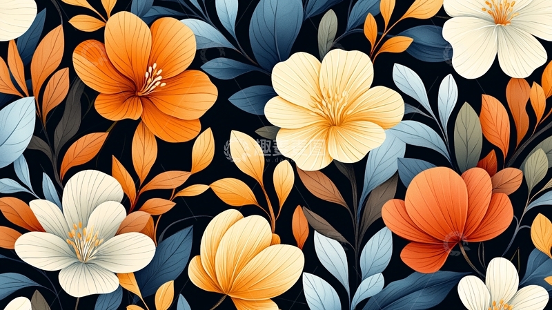 高清大图下载【趣麦麦图】秋日花卉图案背景素材