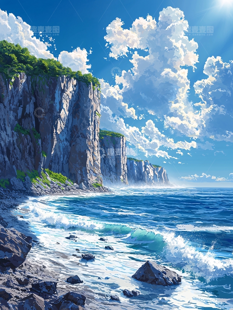 高清大图下载【趣麦麦图】海边悬崖与波浪