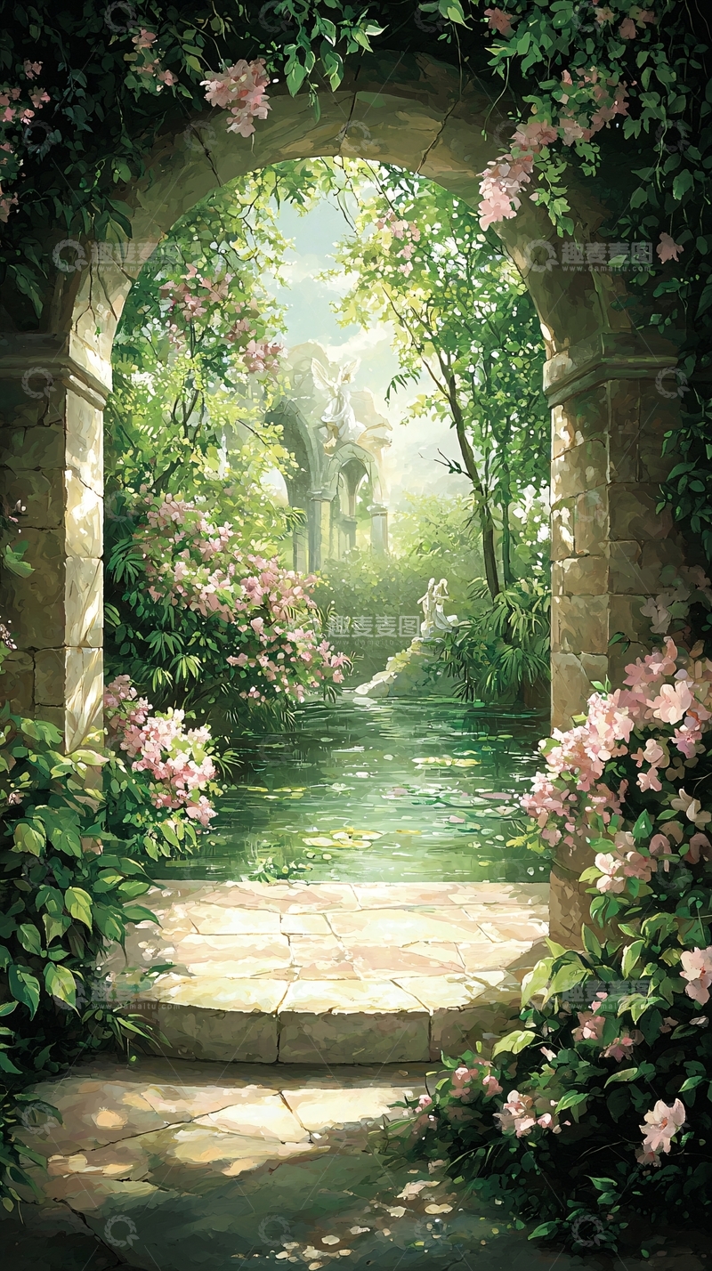 高清大图下载【趣麦麦图】梦幻花园石桥