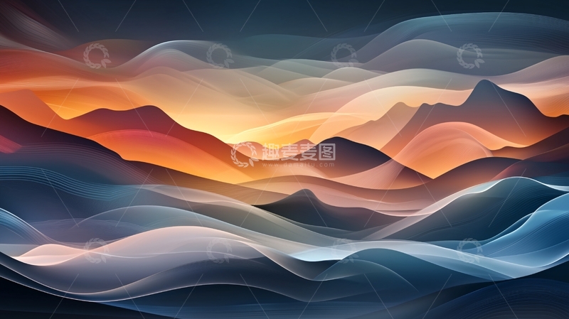 高清大图下载【趣麦麦图】抽象山峦日落风景图