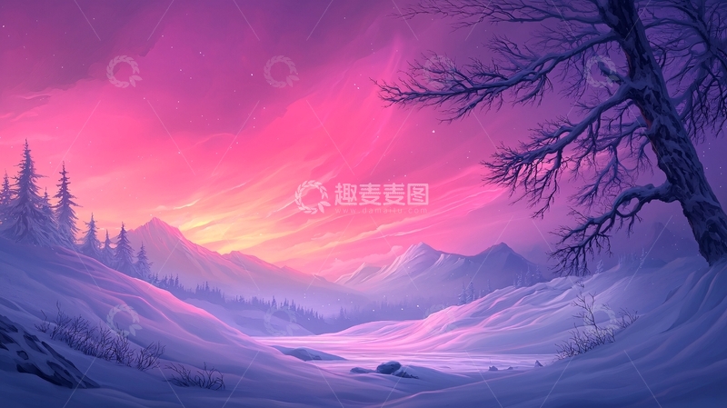 高清大图下载【趣麦麦图】梦幻雪景山峦星辰