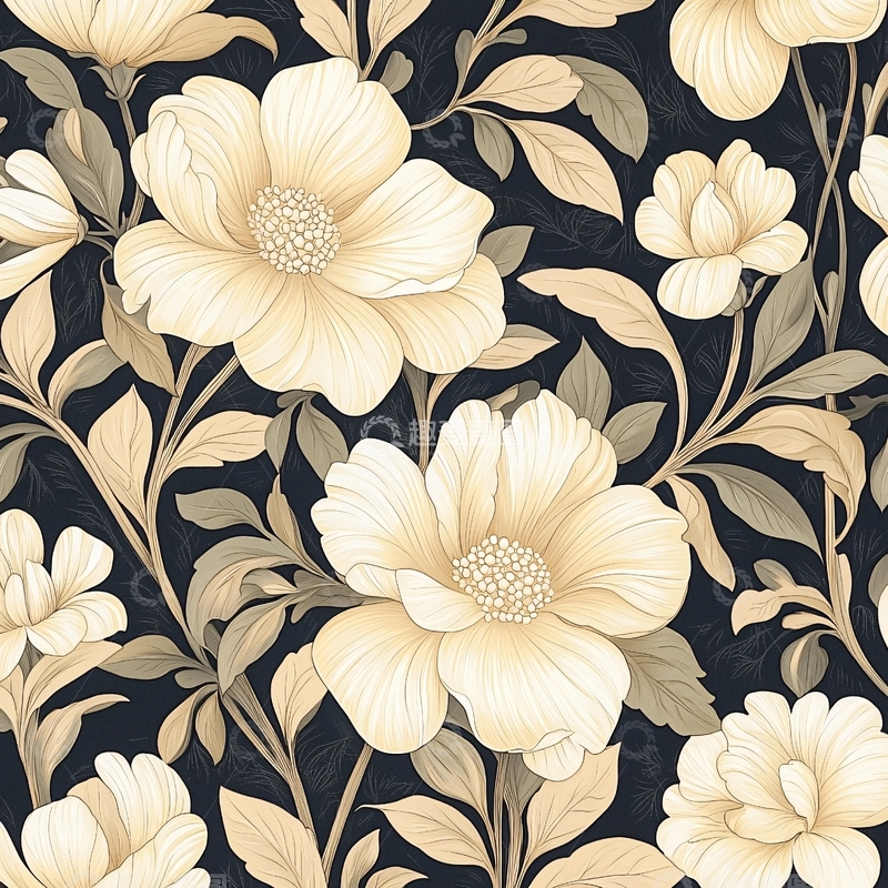 高清大图下载【趣麦麦图】复古花卉图案背景素材