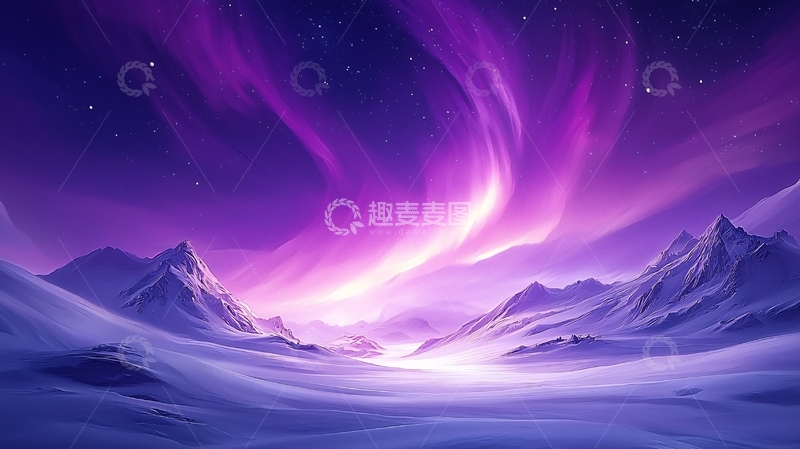 高清大图下载【趣麦麦图】极光下的雪山风景