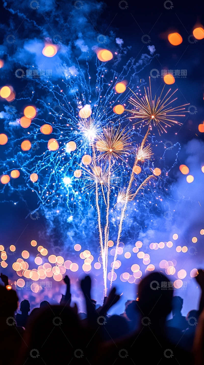 高清大图下载【趣麦麦图】烟花绽放夜空庆祝活动