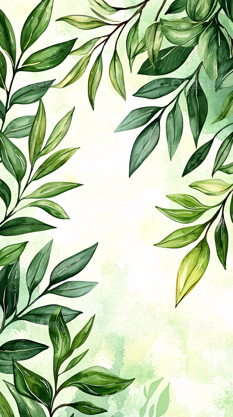 高清大图下载【趣麦麦图】清新绿色植物边框背景图