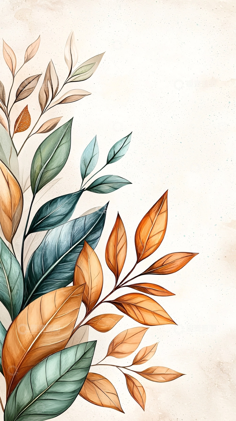 高清大图下载【趣麦麦图】秋日色彩斑斓的树叶插画