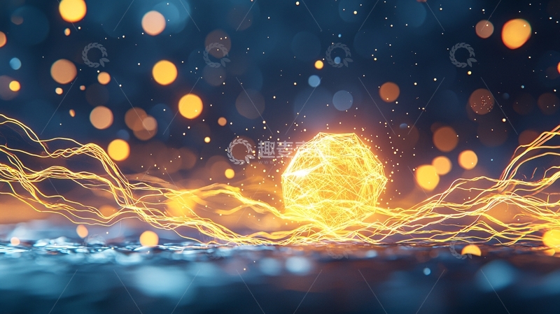 高清大图下载【趣麦麦图】发光球体与光束交织