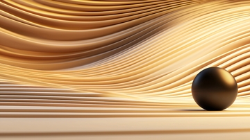 金色波纹背景下的黑色球体